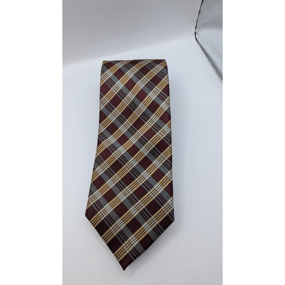 Stafford Other - Stafford Essentials Men's Classic Plaid Necktie Burgundy Gold Blue Checkered Tie